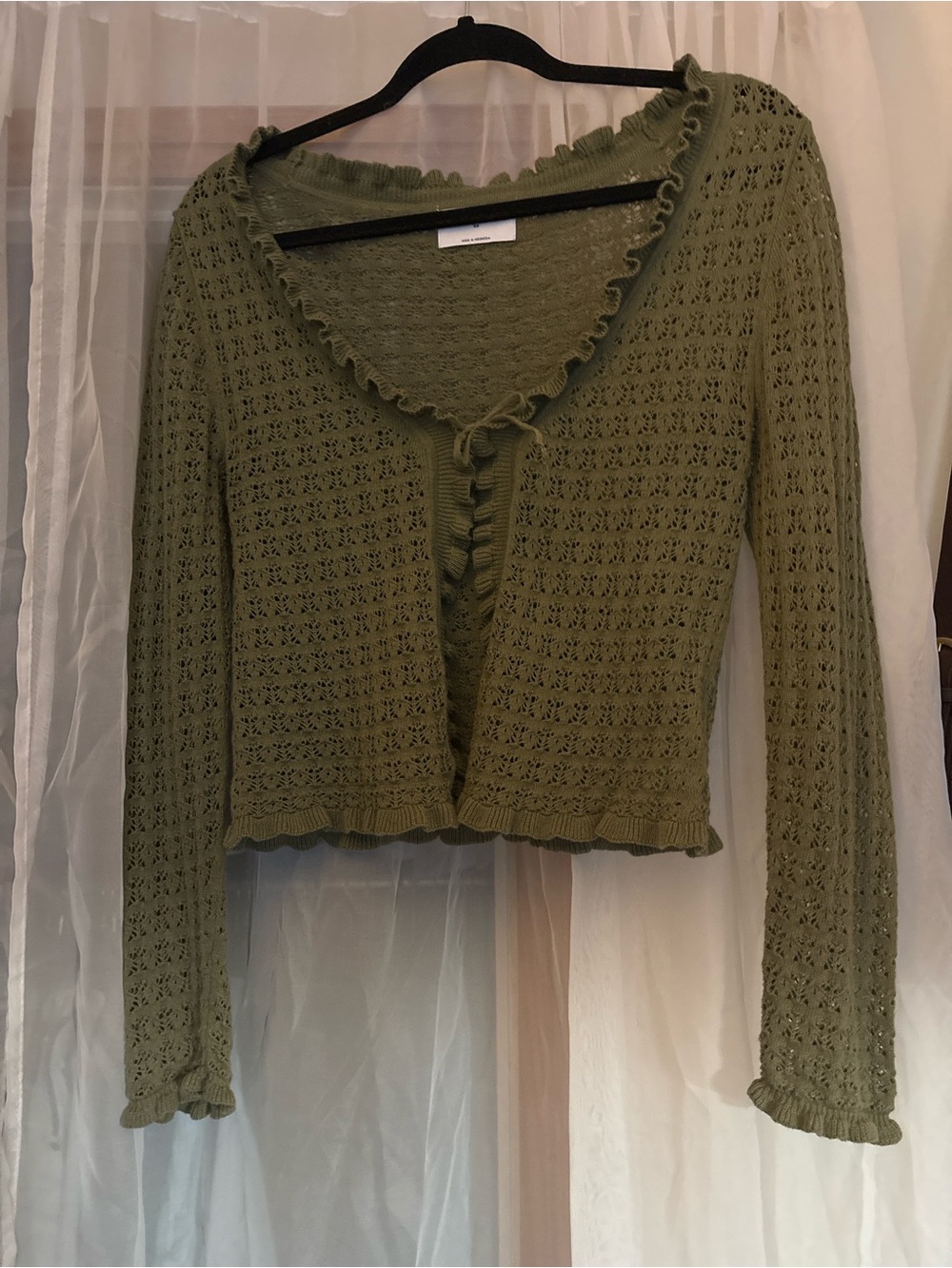 Old Navy Olive Green Openwork Ruffle-Trim Cardigan